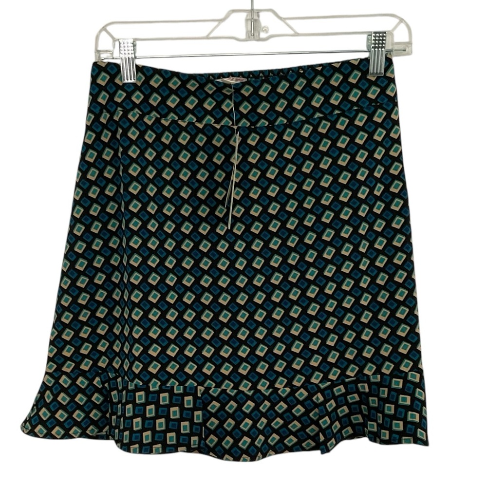 NWT Band of the Free Black Teal Geometric Print Skirt Size M